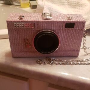 Camera Pink Glitter Crossbody Bag